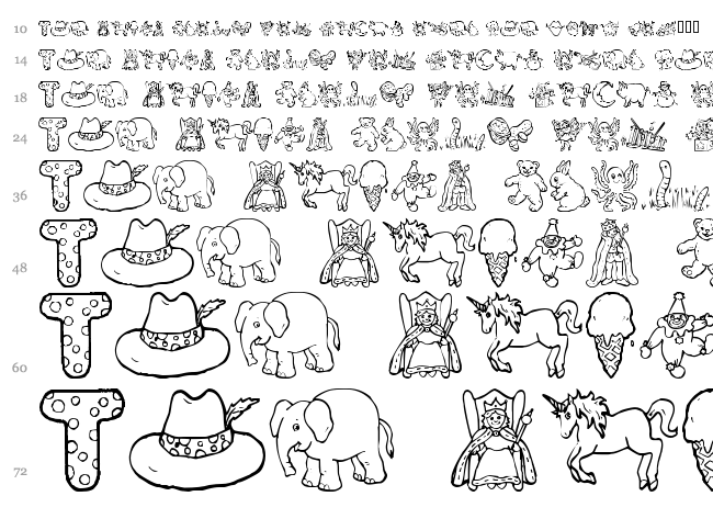 KG ABCs Dingbats font waterfall